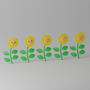 3D model Cartoon Cute Sunflower Collection 1