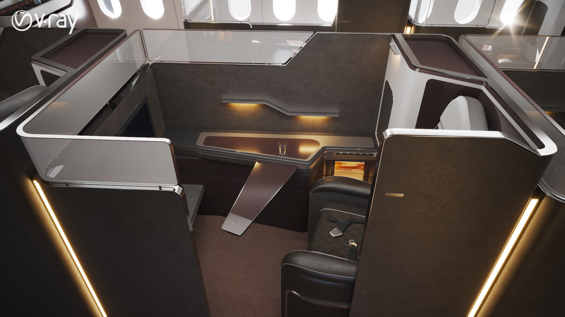 Modern Airplane Interior All Classes Cabin 3D Modell Vray Fstorm 3D ...