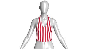 3D Girls Striped Halter Neck Crop Top model