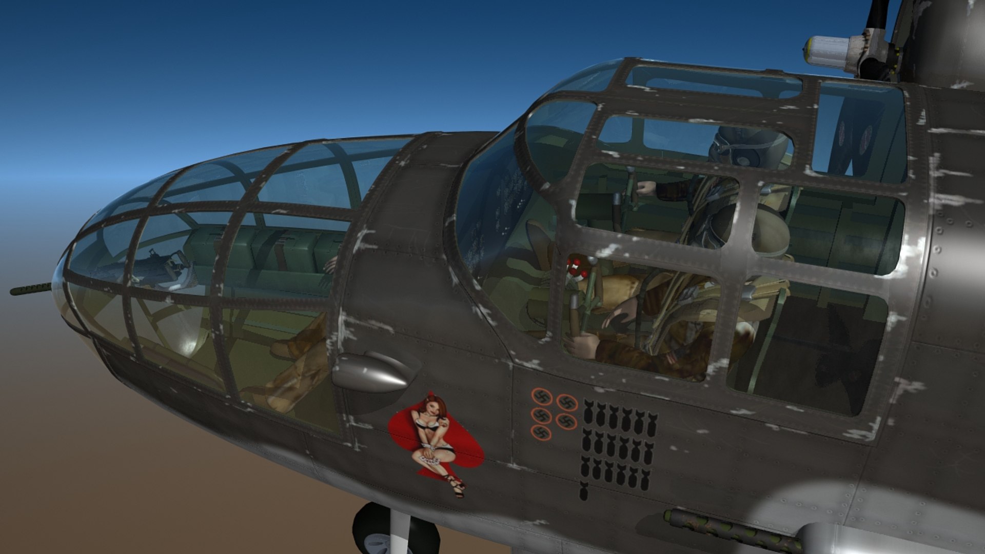 3d B25 Michell Bomber Wwii Aircraft