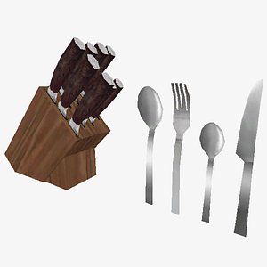 3D PS1 Low Poly Cutlery Collection