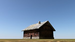 old  wooden house low poly game building hut