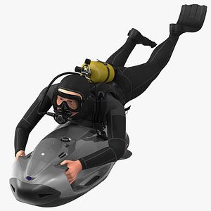 3D Diver with Seabob F5SR Personal Watercraft Rigged  for Maya