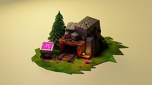 3D Gem Mine lowpoly blender 3D diorama