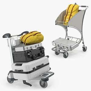 airport luggage trolley baggage 3D model