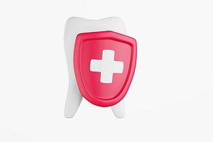 3D model White tooth behind a red shield