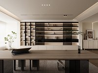 Modern Study Room with Full Wall Open Bookshelves