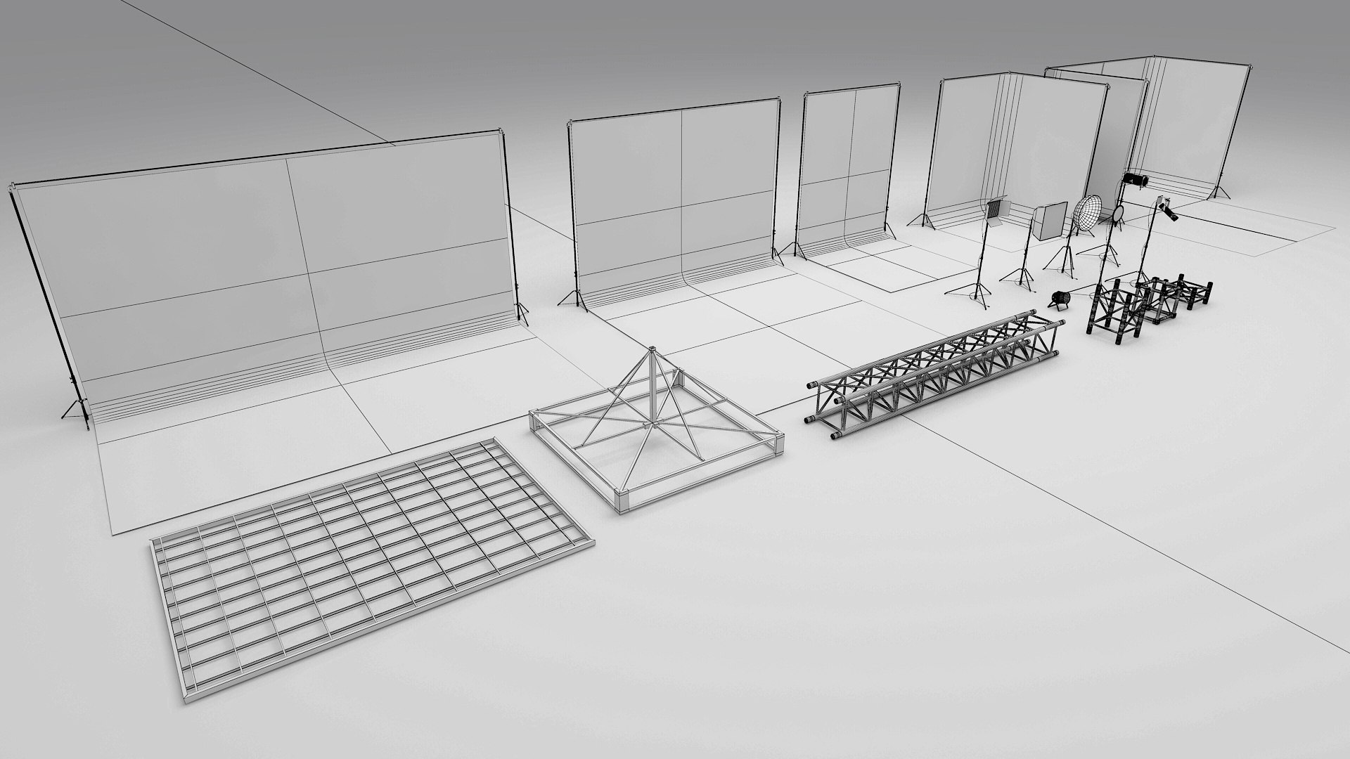 3D Photo Studio Props and Lighting Equipment Pack https://p.turbosquid.com/ts-thumb/6k/Q8xedG/YD/wireframe/jpg/1792241203/1920x1080/fit_q87/1dc0a516de0ab60223c4caf270d3f9232c92de74/wireframe.jpg