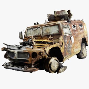 destroyed  Tigr or Tiger infantry mobility vehicle