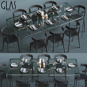 3D glass table set glas model