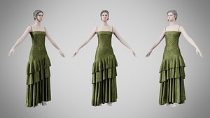 Dress 39 Olive Green Velvet With Design