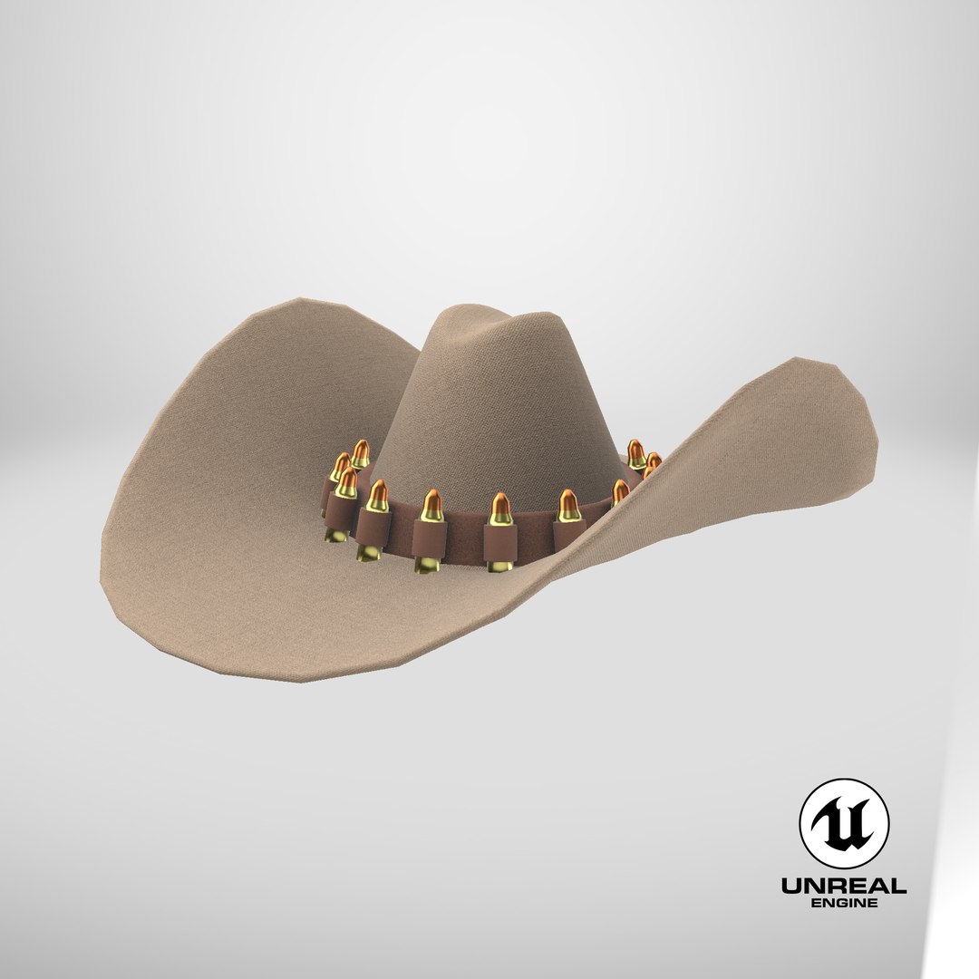 Cartoon cowboy hat with bullets model https://p.turbosquid.com/ts-thumb/6k/s2jQwp/jK/stemcell_unreal_render/png/1718272409/1920x1080/fit_q87/e77970217fa1507fe2e47454fd70be9cbd8d7b28/stemcell_unreal_render.jpg