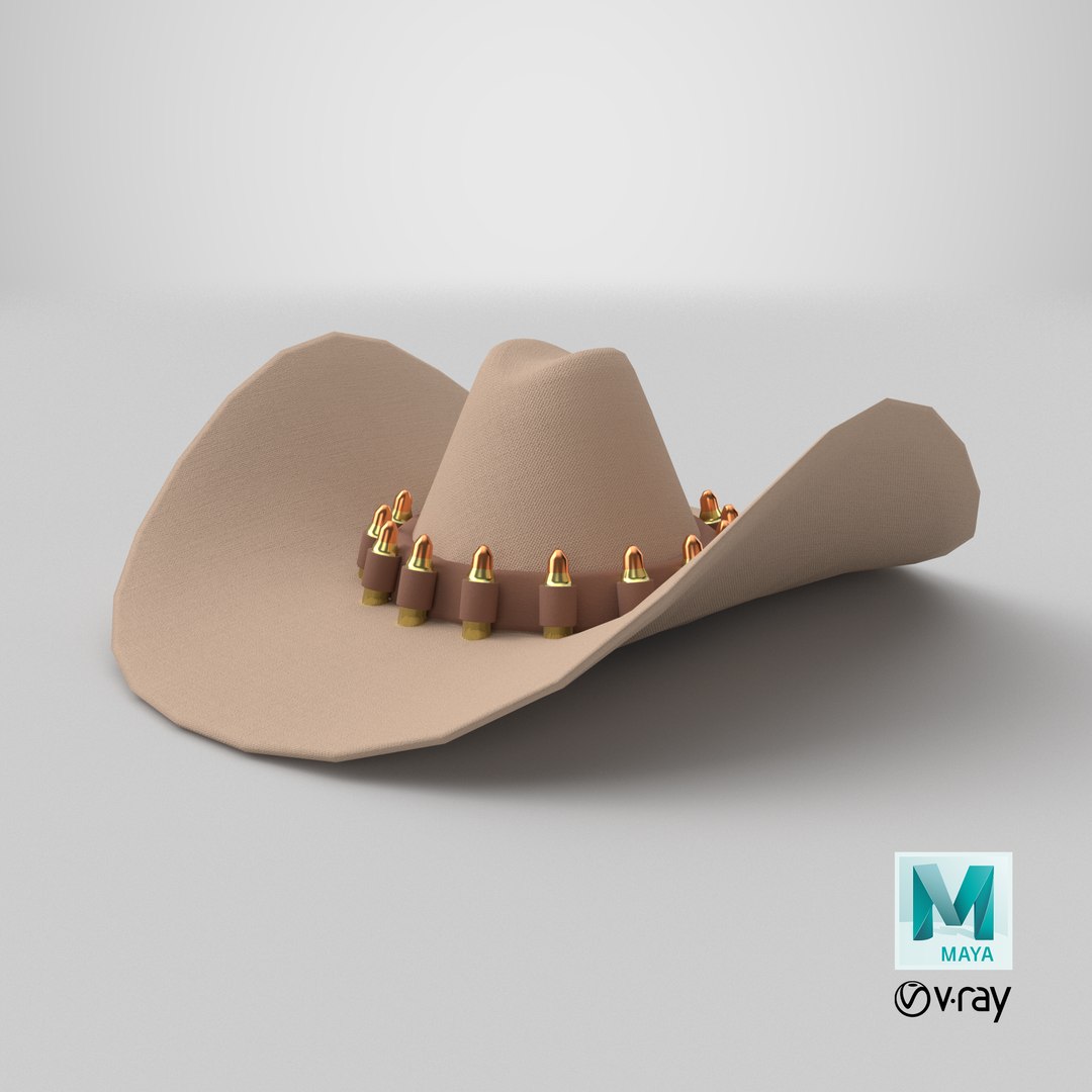 Cartoon cowboy hat with bullets model https://p.turbosquid.com/ts-thumb/6k/s2jQwp/m8/stemcell_maya_vray_render/png/1718272400/1920x1080/fit_q87/a80a6bb2769e718e5a989e6d593a2b77cdafaeae/stemcell_maya_vray_render.jpg