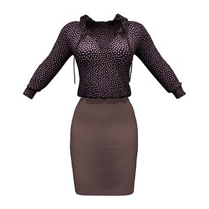 Ladies Loose Collar Blouse and Pencil Skirt