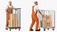 3D Worker with Trolley Platform High Railing Cardboard Boxes Rigged Fur for Cinema 4D