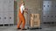 3D Worker with Trolley Platform High Railing Cardboard Boxes Rigged Fur for Cinema 4D