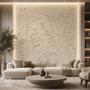 Modern Botanical Floral Decor Bas Relief Mural STL CNC 45 3D