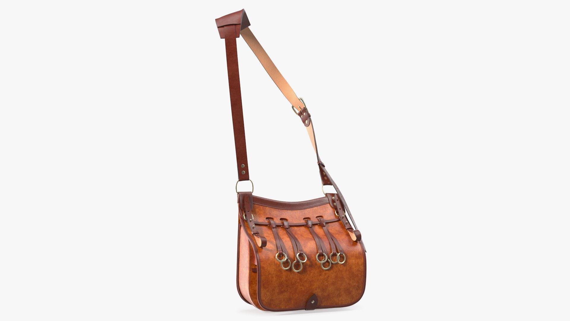 3D model Brown Leather Hunting Shoulder Bag - TurboSquid 1958180