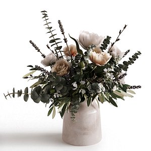 3D model Photorealistic 3d model of bouquets of flowers in vase