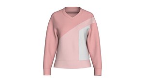 3D Girls Color Blocked V-Neck Sweatshirt model