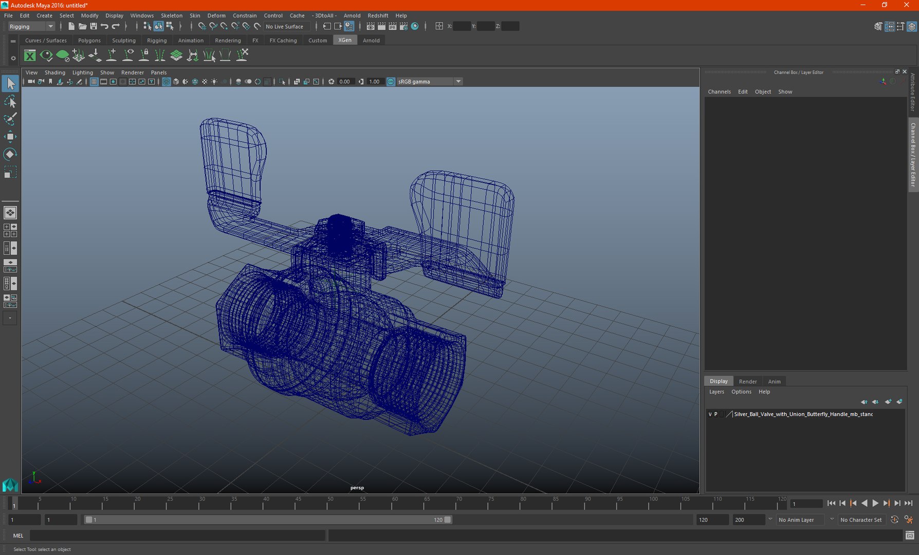 Silver Ball Valve with Union Butterfly Handle 3D model preview
