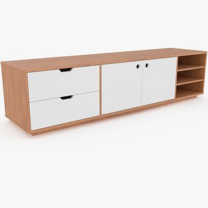 TV Stand with Sliding Doors and Open Shelves White 3D model
