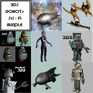 Robots Bundle Set of Robot and Space Ships Sci Fi Collection 3DS