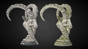 Goat bust stone statue