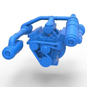 Twin Turbo engine V8 for semi truck Scale 1 to 25