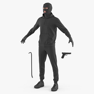 Male Thief Character with Crowbar in Mask