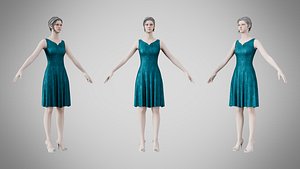 Dress 36 Teal Velvet With Design 3D model