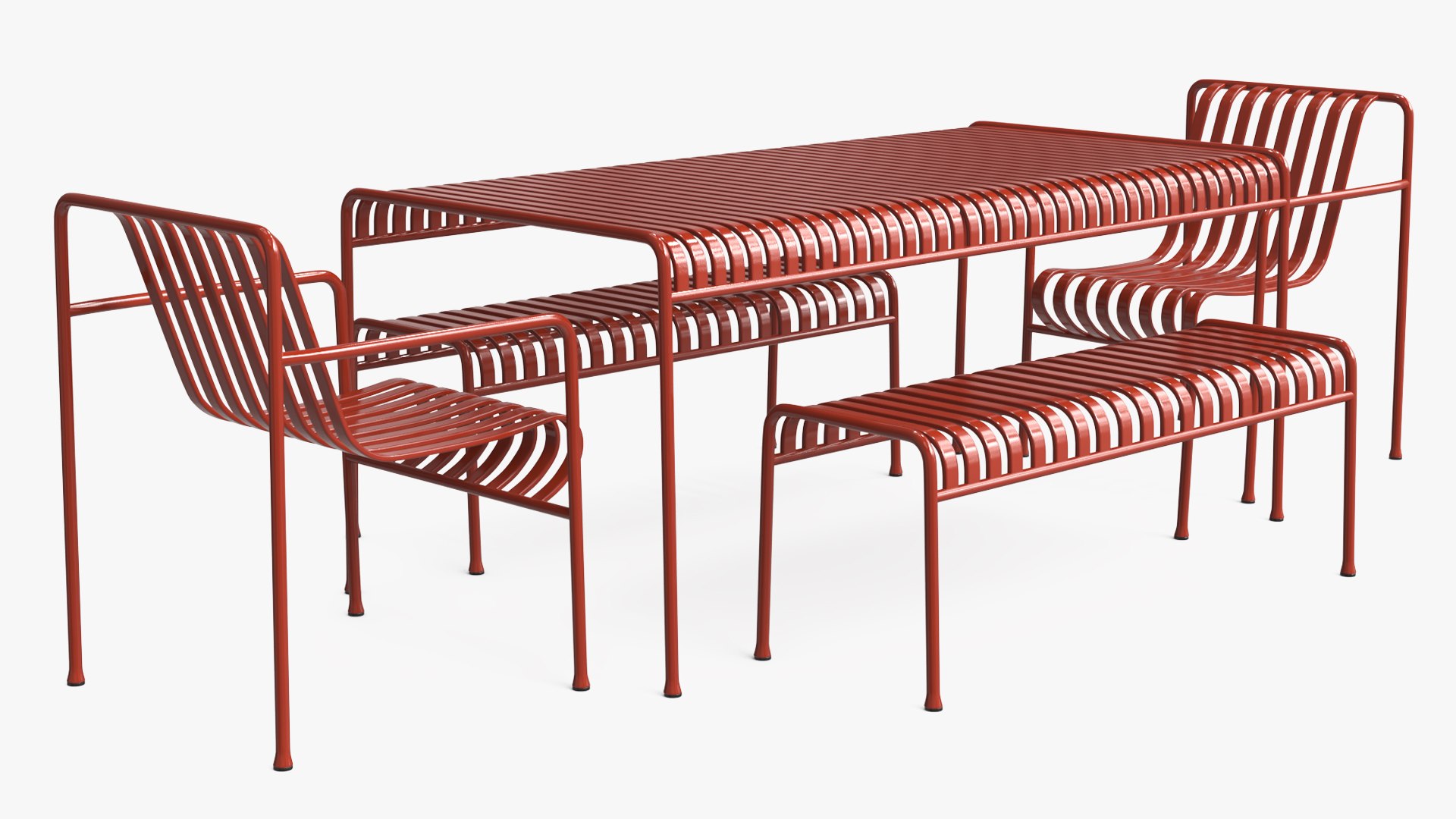 Hay Palissade Striped Patio Dining Set Red 3D model preview