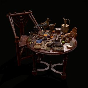 Medieval Props Messy Table Scene