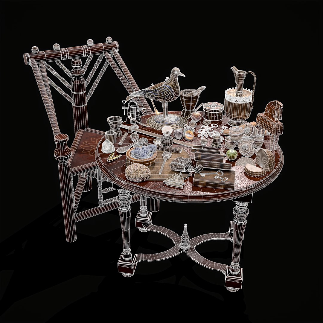 Medieval Props Messy Table Scene Model - TurboSquid 1962345