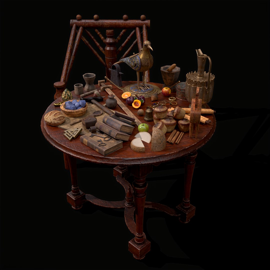 Medieval Props Messy Table Scene model - TurboSquid 1962345