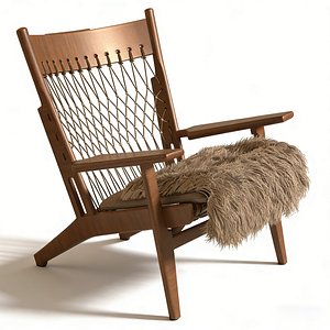 Italian Style Rope Woven Wood Lounge Armchair 3D Model 3D model