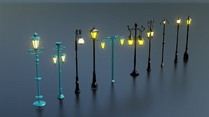 10 classic street light poles game assets 3D model