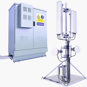 3D Roof GSM Cell Tower Station 6 and Base Station Box SET