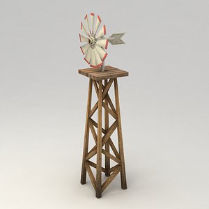 Animated low poly farm wind mill