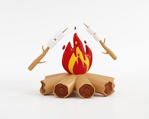 3D Bonfire with marshmallow 3d model