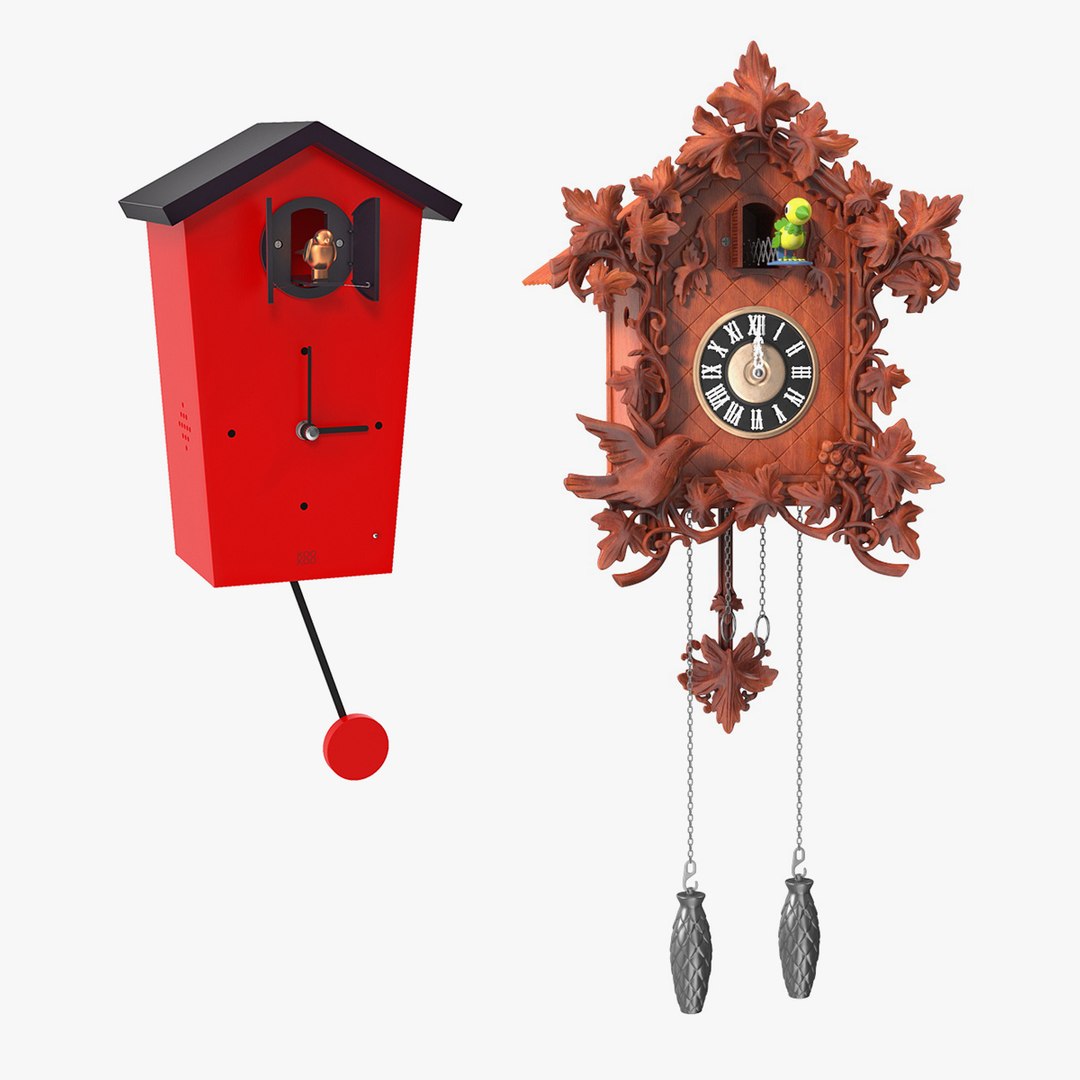 Rigged Cuckoo Clocks Collection 3D model preview