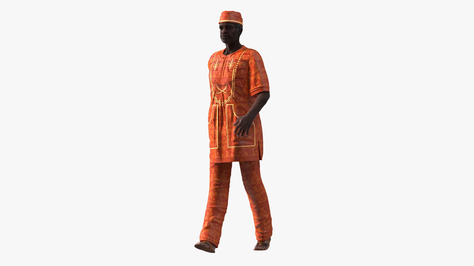 Afro American Man Traditional Style Rigged for Cinema 4D 3D model preview