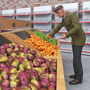 An Elderly Man Near A Fruit Counter 3D model