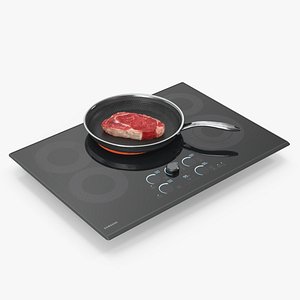 Induction Cooktop with Frying Pan and Steak