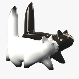 3D Fluffy Black and white cats
