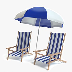 beach chairs umbrella 3d 3ds
