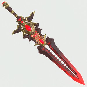 3D Fantasy Stylized Sword Game Ready Melee Weapon Gems Crystals Low-poly 3D model