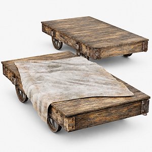 Wooden Platform Trolley Table with Fabric - 4K PBR Game Ready