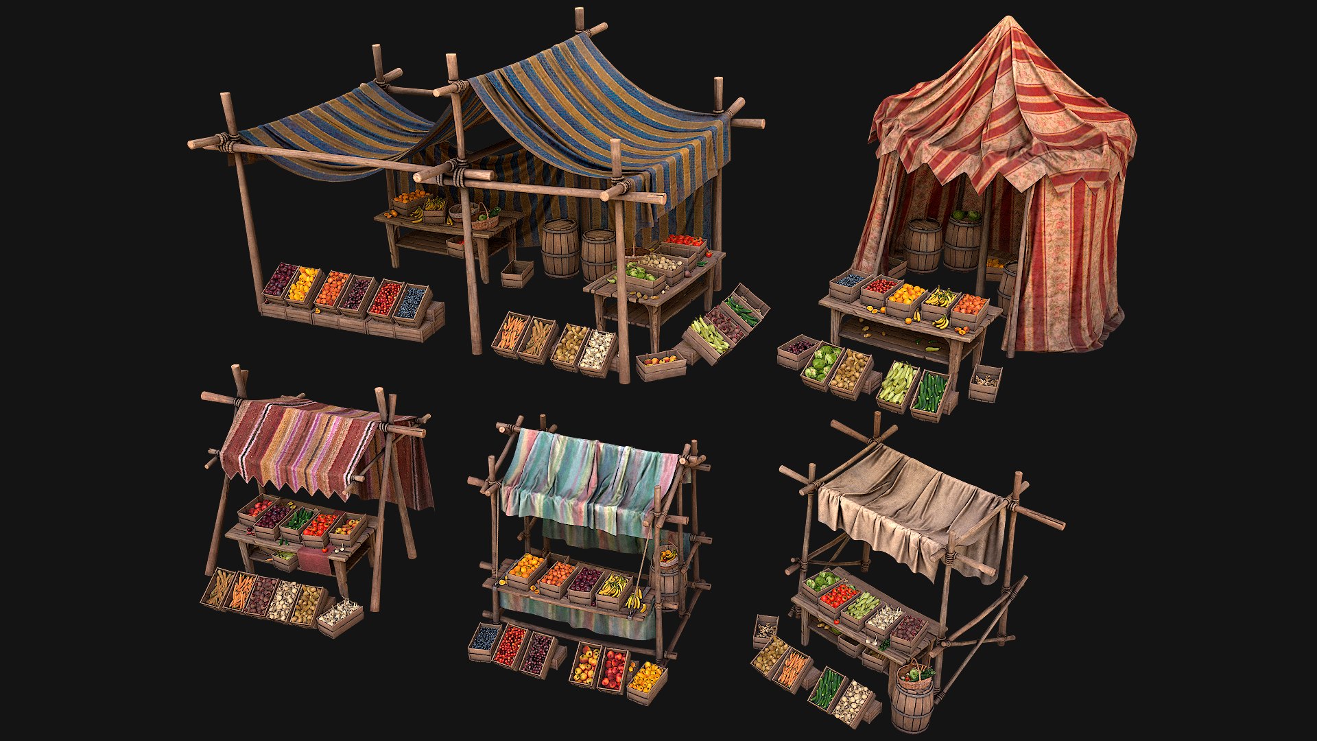 3D model Medieval Market Stalls Tent Pack https://p.turbosquid.com/ts-thumb/6p/kGNnhq/u0/aaaaaaapackallbazaar1/png/1660209870/1920x1080/fit_q87/7b850f81217c43dba6469c961b6afe8575b4b3c1/aaaaaaapackallbazaar1.jpg