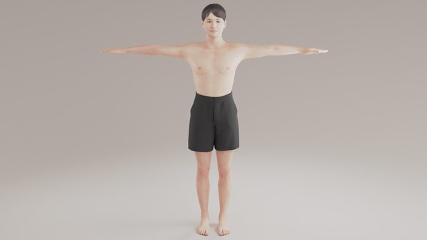 Chinese Man Underwear T-Pose 3D Model $159 - .3ds .blend .c4d .fbx